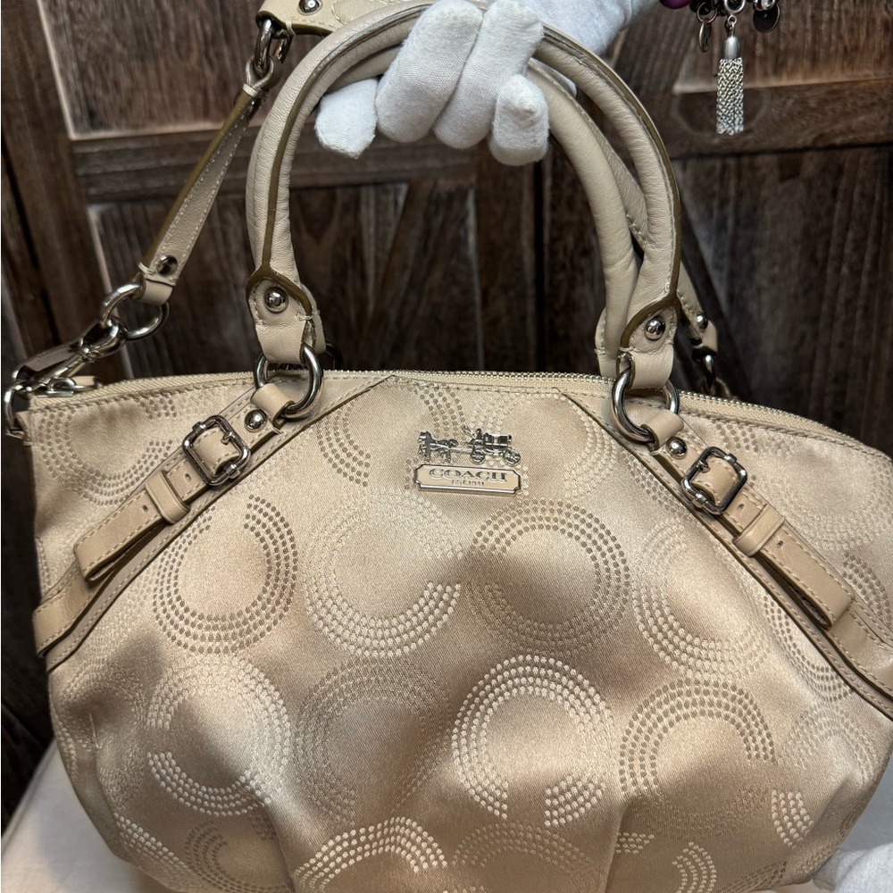 Coach Madison Sophia Op C Metallic Beige Bag EUC